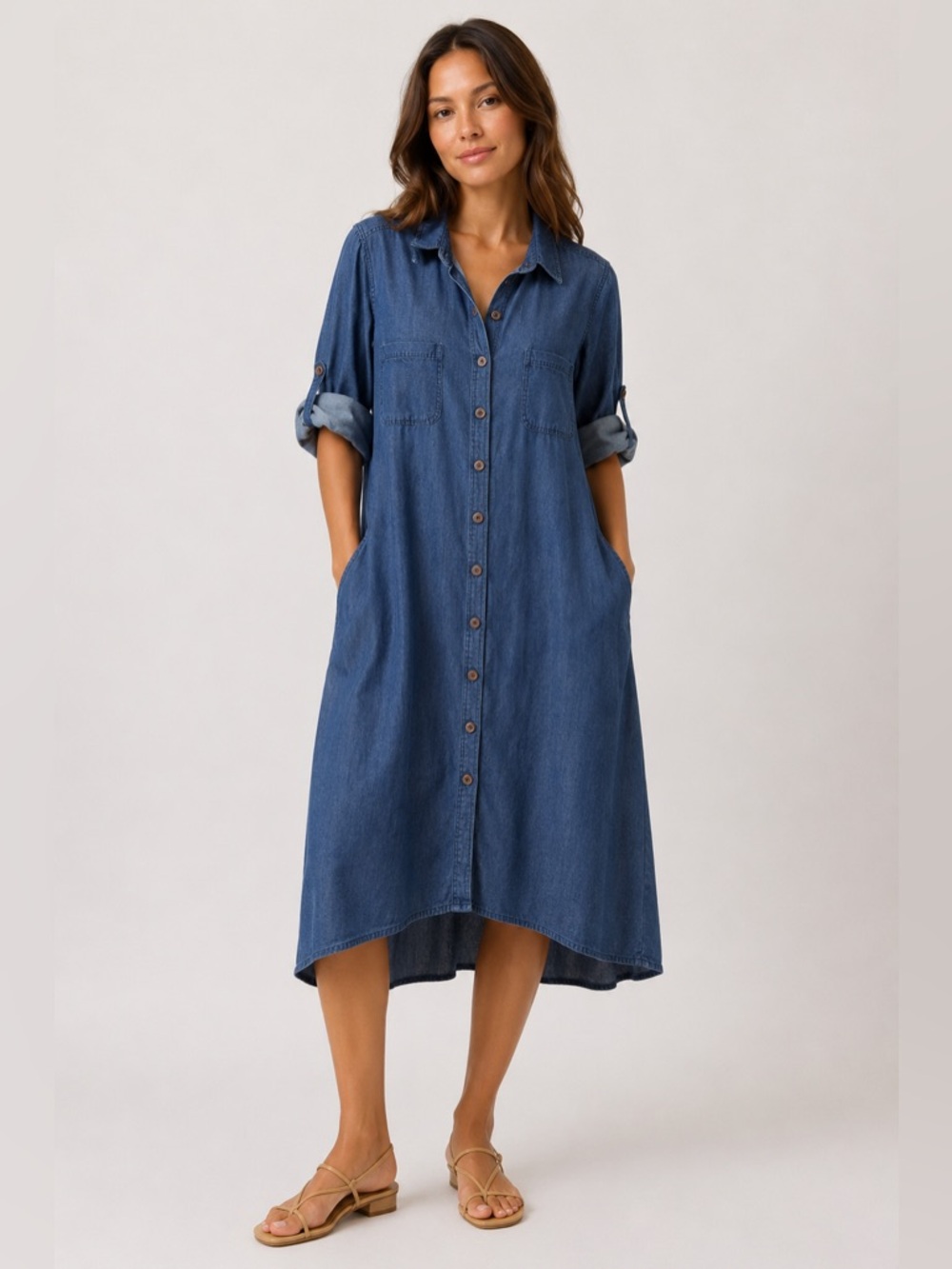 eShakti Custom Chambray Shirtdress 100% Cotton India